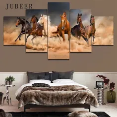 5 قطعه اسب دیواری نقاشی بوم روی دیوار بسیاری از اسبها عکسهای دکوراسیون پوستر برای اتاق نشیمن بدون قاب Ptints - دیوار چوبی - تزئین زندگی خانه خود