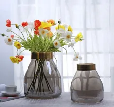 گلدان شیشه ای برش دار دستی کلاسیک با کیفیت بالا و انگشتر فلزی برتر