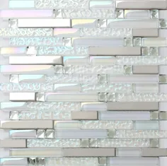 موزاییک شیشه ای سفید موزاییک کاشی فلزی حمام کاشی حمام کاشی دیوار شیشه ای SSMT399 موزاییک فولاد ضد زنگ آینه