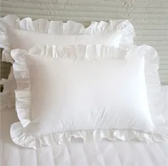 Eyelet Ruffled Pillow 2 Pack Sham Standard White شاهزاده خانم اتاق خواب بالش |  آرزو کردن