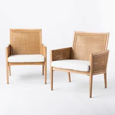 صندلی های لهجه ای پاسیو حصیری و چوبی مصنوعی Benmore 2pk - آستانه طراحی شده با استودیو مک گی