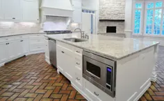 آشپزخانه با کف آجر - انتقالی - آشپزخانه - طراحی خانه CR