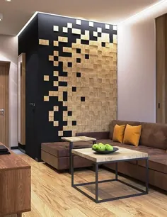 الگوهای مدرن تزئین دیوار ایجاد شده با تکنیک های Pixel و موزاییک چوب