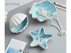 سینی ظرف ظروف سرامیکی ظریف صدفی صدفی برای جواهرات - ظرف انگشتر اقیانوس