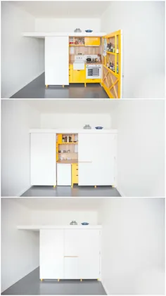 این آشپزخانه مخفی سفید و زرد تعجب آور صرفه جویی در فضا است - زندگی در جعبه کفش