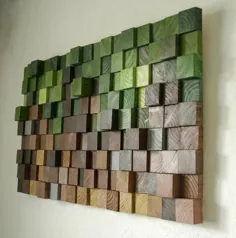 Minecraft Wood Wall Art، دکور دیوار چوبی، موزاییک چوبی، هنر چوبی انتزاعی، دیوار آویز، دیوار دیواری 3 بعدی، پخش کننده صدا