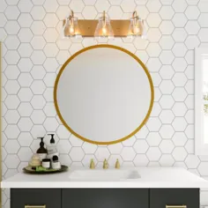دیوارکوب طلای سبک LNC 3-روشن با شیشه های شفاف مدرن داخلی پودر اتاق حمام نوار Vanity Light-LLMFEEHL13592AU - انبار خانه