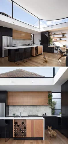 سقف این فرمت جدید برای تأمین نور خورشید و منظره ای از خانه اصلی به سمت بالا منحنی می شود