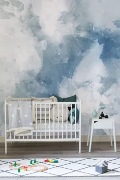 نقاشی دیواری سفید و آبی آبرنگ |  هوویا