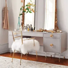 میز آرایش اکریلیک شفاف و طلایی خاکستری مدرن چوبی خاکستری مدرن 55.1 "