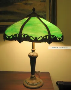 آنتیک 1920s 8 پانل سبز سرباره شیشه ای میز لامپ پلاستیکی پلی کروم پوشش فلزی
