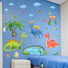 [SHIJUEHEZI] دایناسورها حیوانات استیکرهای دیواری DIY کارتون پرندگان درخت دیوارنگاره های نقاشی دیواری برای کودکان و نوجوانان اتاق کودک اتاق خواب کودک دکوراسیون خانه - دیوارپوش ها - تزئین زندگی خانه خود