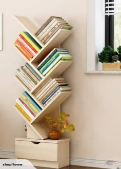 قفسه کتاب 7 طبقه مدرن قفسه کتاب به شکل درخت با دراور کشوی چوبی / کشو |  تجارت من بازار