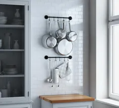 نگهدارنده ظروف آشپزخانه CUCINA با 10 قلاب S برای آویز ، سازنده درب قابلمه دیواری - طول 16 "- سیاه