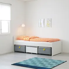 قاب تختخواب دار SLÄKT با فضای ذخیره سازی + صندلی ، سفید ، خاکستری ، دوقلو - IKEA