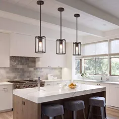 روغن لوستر جزیره آشپزخانه 3-سبک VINLUZ مفرغ با سایه شیشه ای شفاف ، روشنایی آویز قفس مدرن چراغ سقفی آویز فلزی برای اتاق ناهار خوری