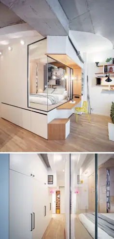 این آپارتمان برای یک خانواده چهار نفره شامل انواع مختلفی از راه حل های فضای کوچک خلاقانه است