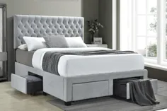 305878F خانه همپتون soledad پارچه خاکستری روشن ذخیره سازی سر تخت ذخیره سازی کامل مجموعه تخت خواب