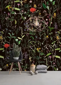 کاغذ دیواری گل داراماتیک - کاغذ دیواری گل حومه شهر - کاغذ دیواری طراح - دیوار ویژگی - کاغذ دیواری گیاه شناسی - گلها را سیاه می کند