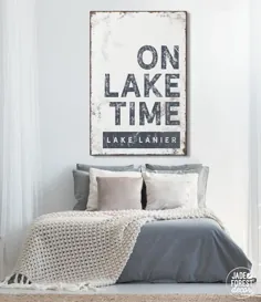تابلوی دریایی هل "ON LAKE TIME"> هنر دیواری دریاچه Lanier برای تزئین دریاچه دریاچه ، xl قاب