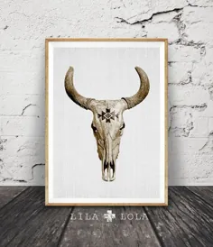 Tribal Bull Skull Print قابل چاپ دیواری شاخ گاو |  اتسی