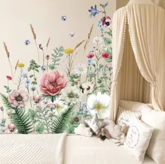 گلبرگهای وحشی گلبرگهای دیوار - گل آبرنگ دیوار هنر - دسته گلهای چوبی