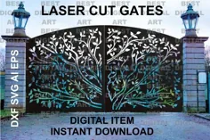 Laser Cut Gate Garden Gate Metal Art Art Digital Laser cut Large cut plasma Gates Custom For CNC Plasma Svg Dxf Eps AI دانلود سریع