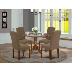 میز 42 اینچ و صندلی های پارسون در پارچه کتانی قهوه تیره (گزینه تعداد صندلی ها) (ماهون) ، قهوه ای