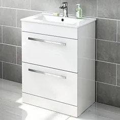 600 میلی متر White Gloss Vanity Sink Unit سرامیک حوض حمام مبلمان ذخیره سازی MV802