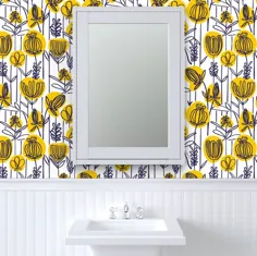 کاغذ دیواری گل مایل به رنگ گل گل زرد توسط Pragya K Mod Decor |  اتسی