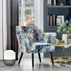 صندلی های لهجه ovios برای اتاق نشیمن ، صندلی چاپ گل برای اتاق خواب ، صندلی تاشو ، صندلی کناری راحت Mordern با پایه فلزی.  (خاکستری زرد)