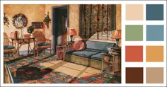 اتاق خورشید 1928 - طرح رنگ گرم دهه 1920 - مشمع کف اتاق آرمسترانگ 1928 - رنگهای التقاطی اسپانیایی - رنگ پرنعمت