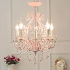 لوستر اتاق خواب دخترانه ، سبک نوردیک آویز صورتی صورتی با کریستال و شمع شفاف - 5 لوستر