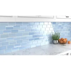 کاشی شیشه ای بزرگ آبی Bodesi برای پشت و دوش آشپزخانه - 3 اینچ در 6 اینچ. نمونه کاشی-HPT-BB-S - انبار خانه
