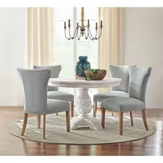 مجموعه تزئینات خانگی Kingsley Sandblasted White Round Table Dining-9690100980 - The Home Depot