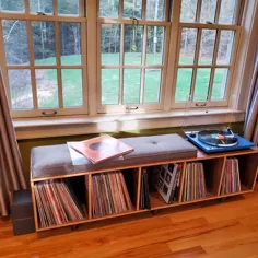 نسخه Vinyl LP Storage Bench Lo-Fi با سبک های مدرن Mid Century