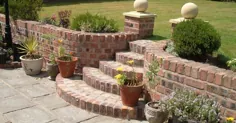 دیوار حائل با پله های منحنی - آجرکاری سنت هلنس |  دیوار حائل باغ ، باغ آجر ، باغ دیوار آجری