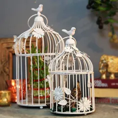 INAGRO® - نگهدارنده شمع سبک طرح قفس پرنده برای دکوراسیون منزل و باغ (سفید ، ست 2 عددی)