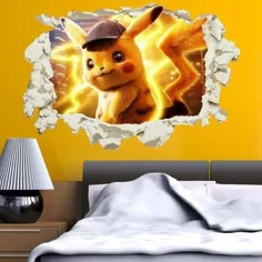 عکس برگردان برچسب دیواری Pokemon کارآگاه Pikachu در هدیه بچه های اتاق خواب ترک خورده