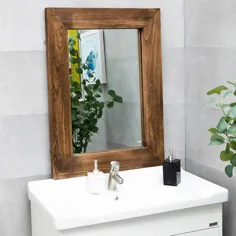 آینه آویز چوب طبیعی برای حمام ، آینه قاب چوبی به سبک خانه های روستایی ، آویز عمودی یا افقی ، مناسب برای ورودی ، اتاق نشیمن ، دکوراسیون دیوار