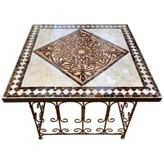میز قهوه کاشی موزاییک مربع مراکش روی پایه آهنی ، قهوه ای و خاکستری
