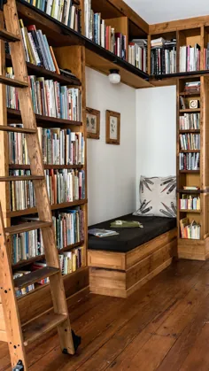 کتابخانه قفسه های کتاب و کتابخانه در خانه توسط Peg و Awl
