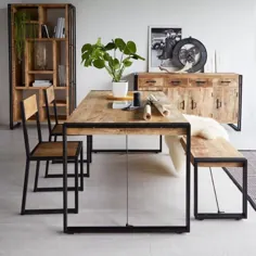 ست ناهار خوری صنعتی - دو صندلی و یک نیمکت |  فلز اصلاح شده ، چوب جامد انبه ، مجموعه ناهار خوری ، دی