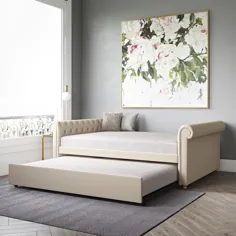 DHP Sophia Upholstered Queen Size Daybed و Full Trundle ، Tan Linen - Walmart.com