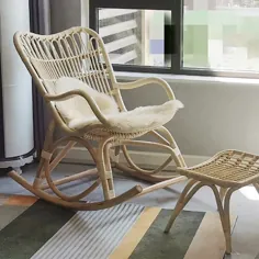 صندلی گهواره ای پاسیو سبک Rustic با بافت طبیعی خیزران