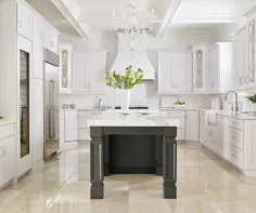 کابینت های آشپزخانه سفید با یک جزیره خاکستری تیره - امگا
