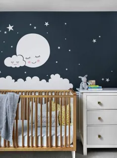 عکس برگردان دیواری ماه ، ابرها و ستاره ها - برچسب دیواری وینیل ، تزیین مهد کودک ، تابلوهای تزئینی کودکانه