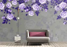 کاغذ دیواری نقاشی دیواری سه بعدی بنفش گلدار 28