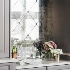 میله خاکستری با کاشی های آینه کاری عتیقه - انتقالی - آشپزخانه