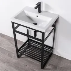 Spa Bathe Metalim 24-in Matte Black Drop-In Single Sink حمام غرور با سرامیک سفید Lowes.com